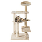 100cm tall cat tree tower beige plush fabric sisal rope
