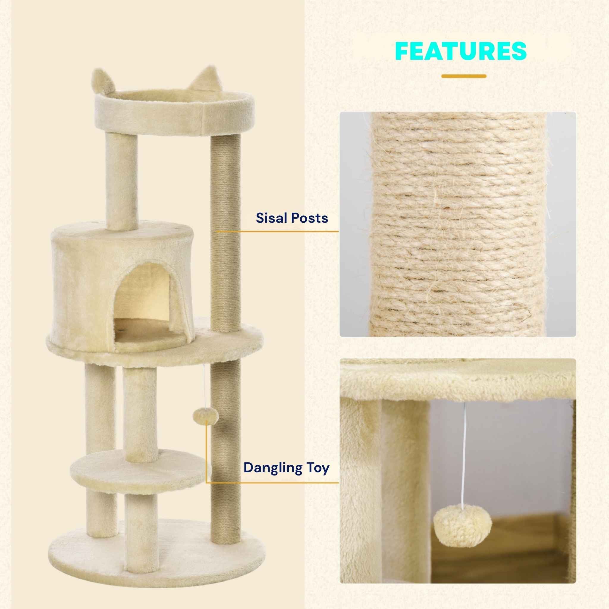 104cm tall cat tree features