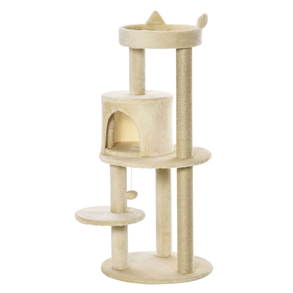 104cm tall cat tree tower beige plush fabric sisal rope