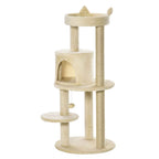 104cm tall cat tree tower beige plush fabric sisal rope