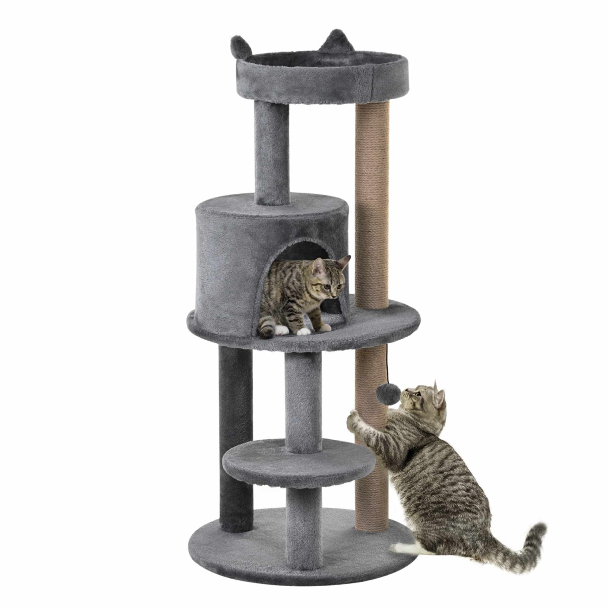 104cm tall grey cat tree with sisal rope