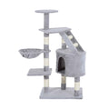 125cm tall cat tree with grey plush fabric and sisal rope posts