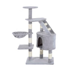 125cm tall cat tree with grey plush fabric and sisal rope posts