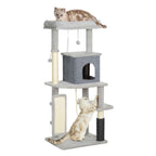 132cm tall cat tree tower light grey plush fabric sisal rope
