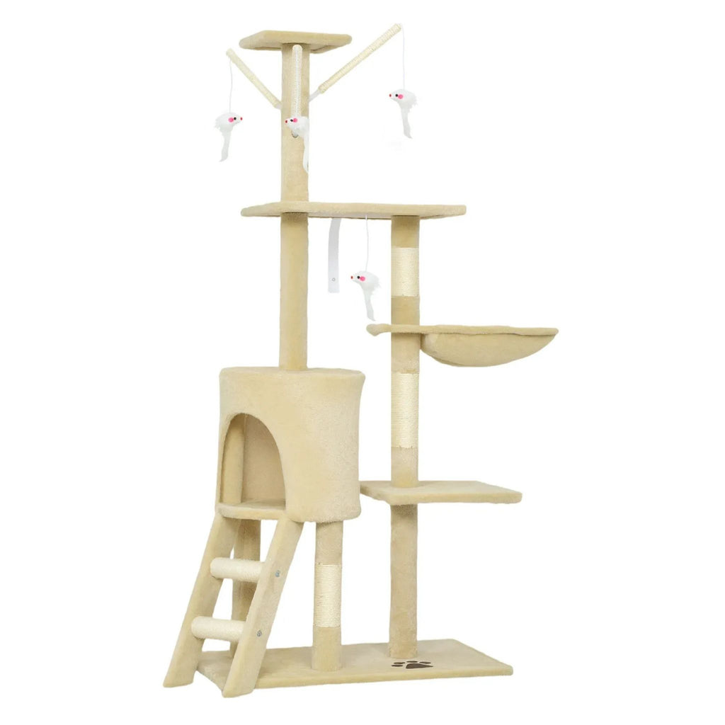 134cm tall beige fabric cat tree