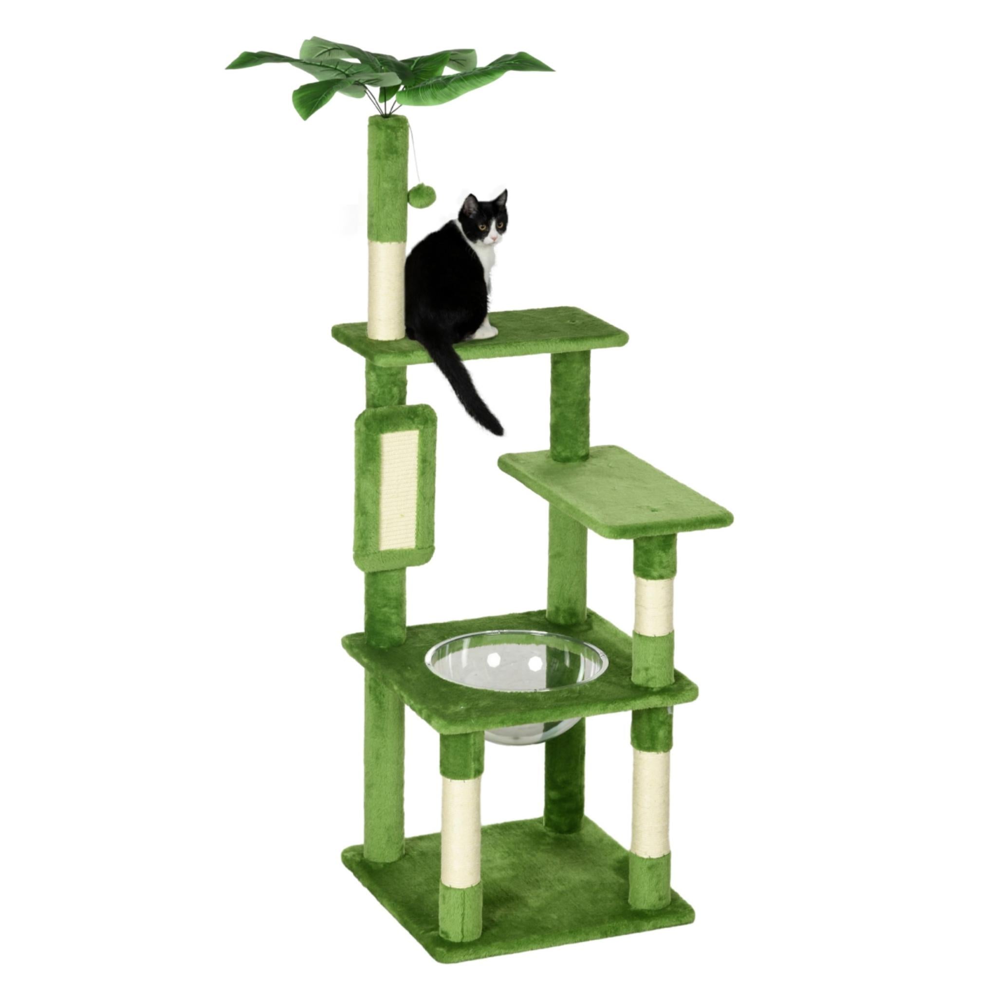 142cm tall green fabric cat tree with hammock