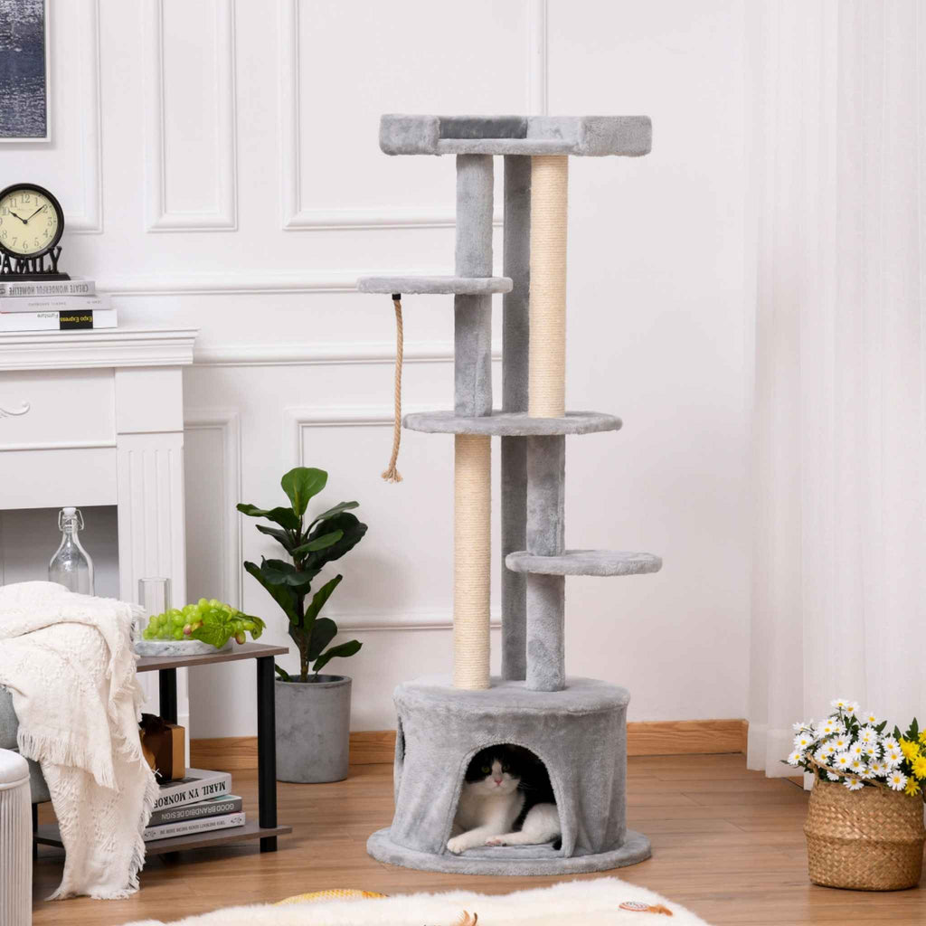 150cm tall jute rope cat tree in living rooom