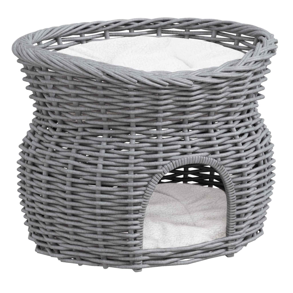2 tier grey wicker cat bed