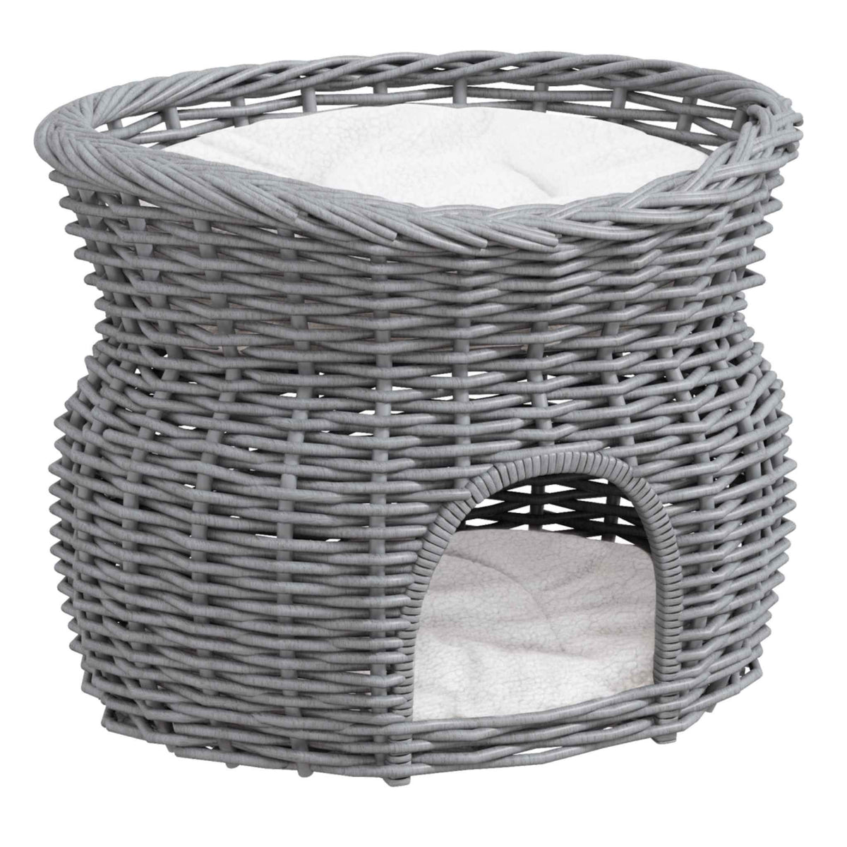 2 tier grey wicker cat bed