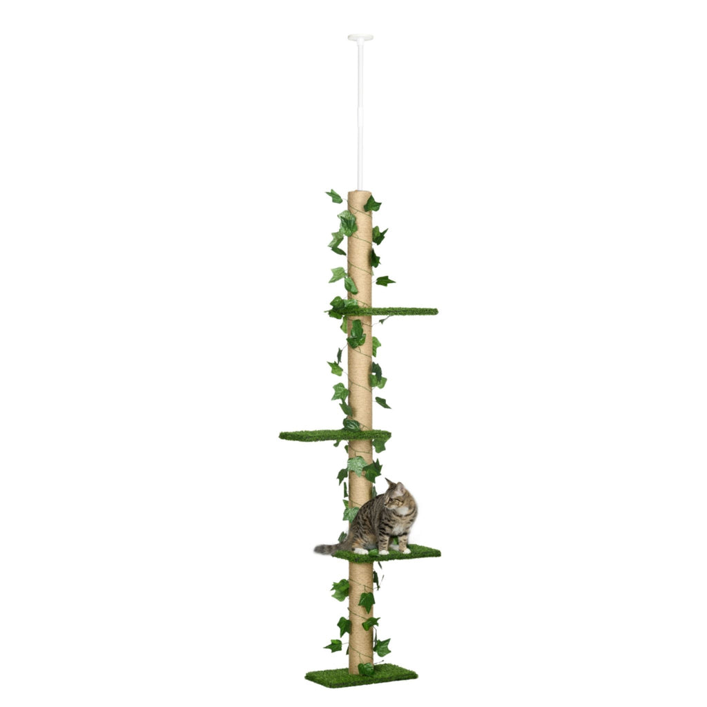 242cm tall floor to ceiling cat tree with grass & leaves