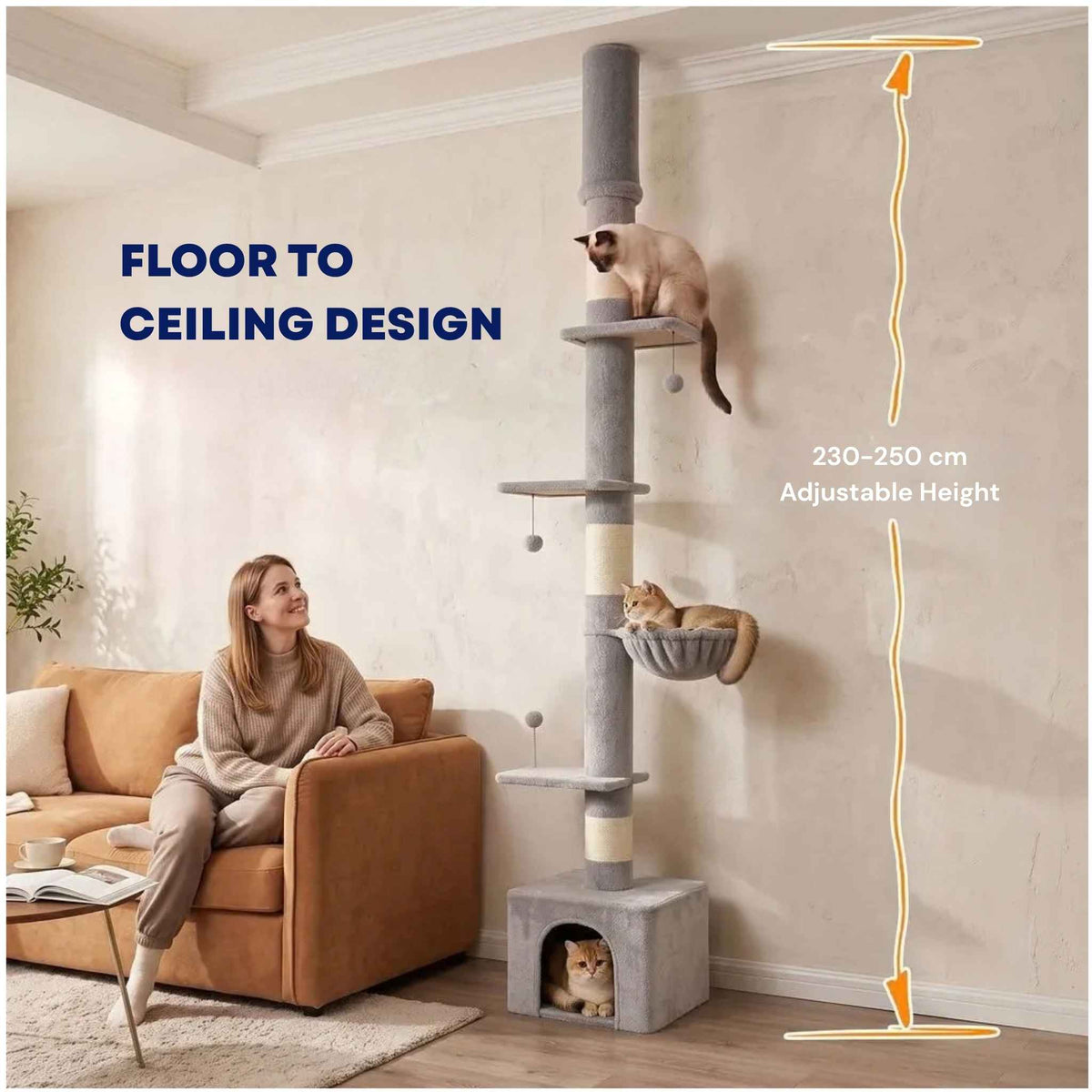 250cm tall cat tree adjustable height