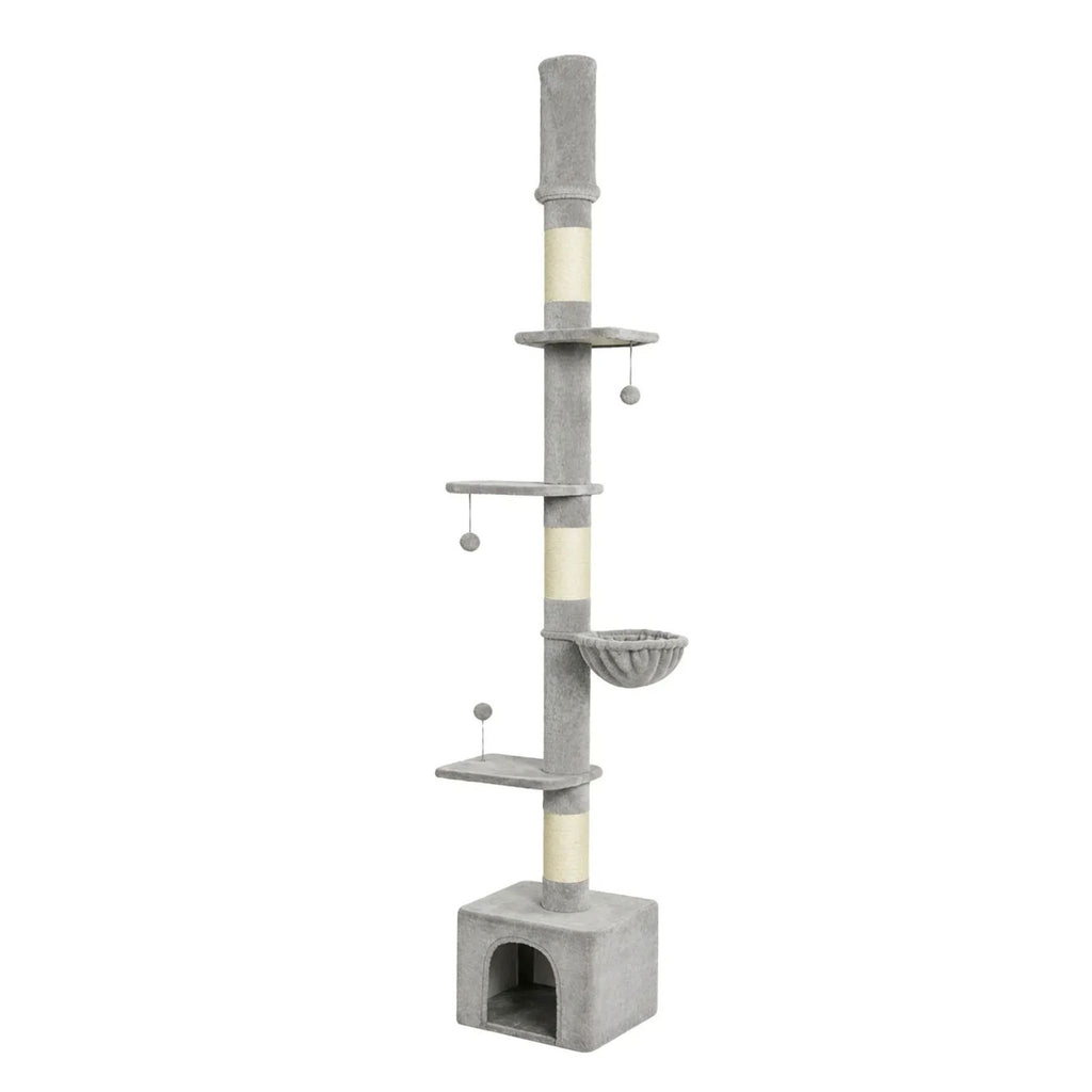 250cm tall grey fabric floor to ceiling cat tree