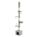 250cm tall grey fabric floor to ceiling cat tree