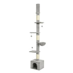 250cm tall grey fabric floor to ceiling cat tree