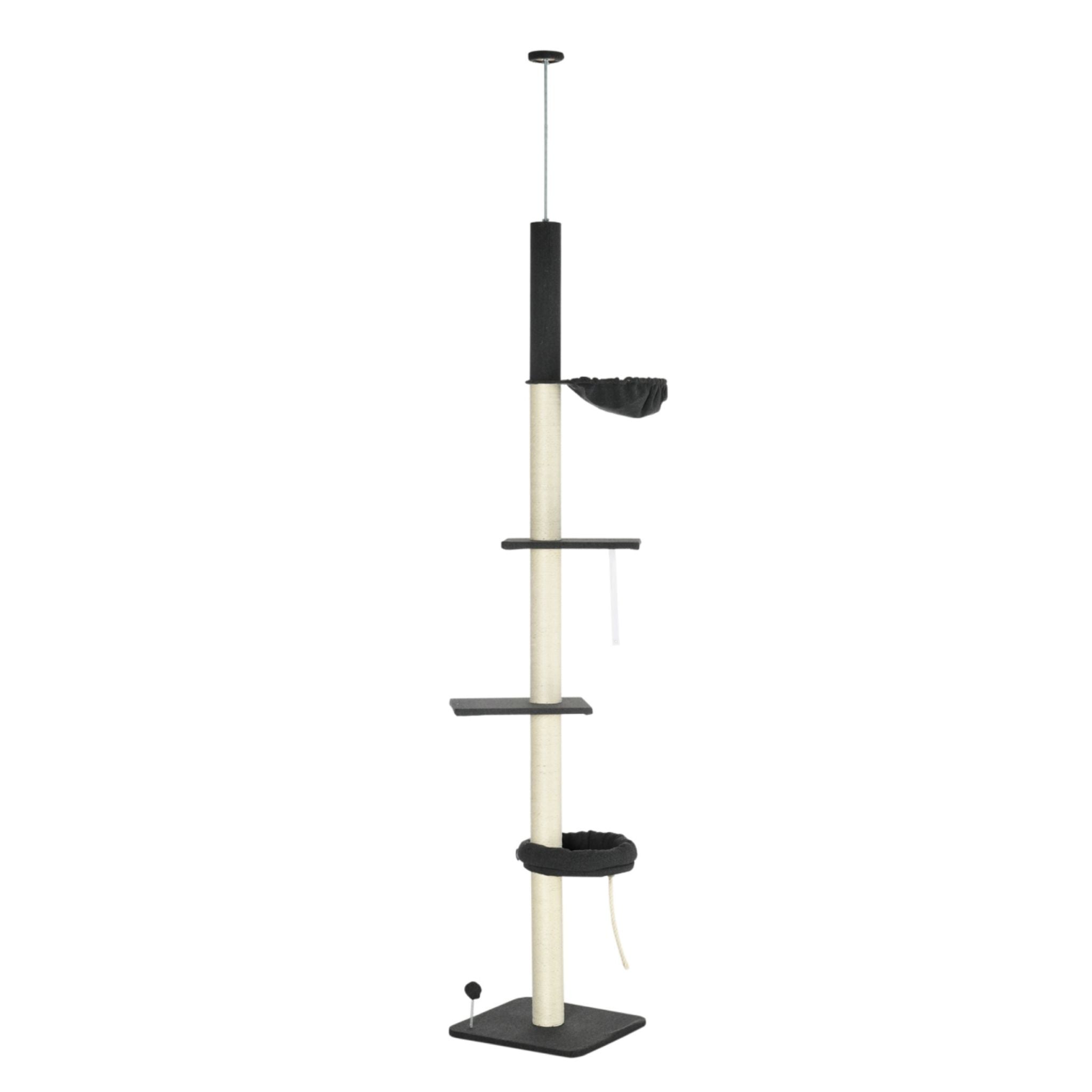 270cm tall black fabric floor to ceiling cat tree
