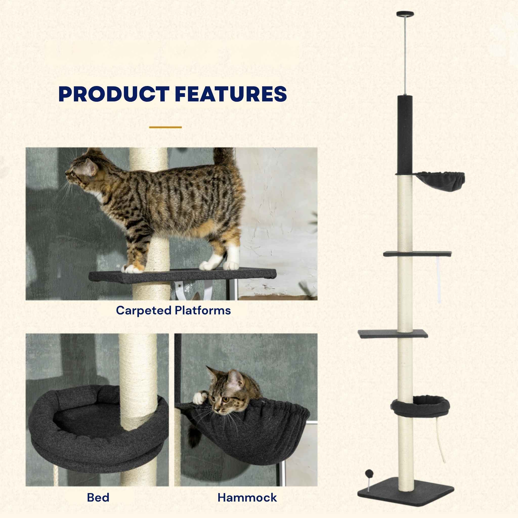 270cm tall cat tree features
