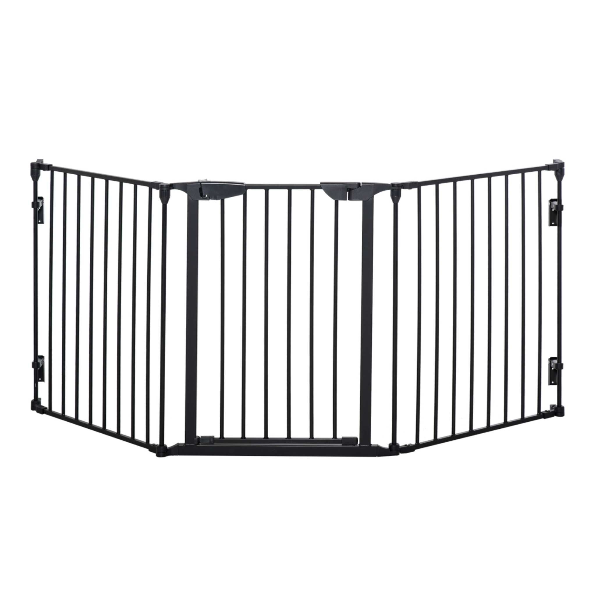 3 panel black metal freestanding pet gate