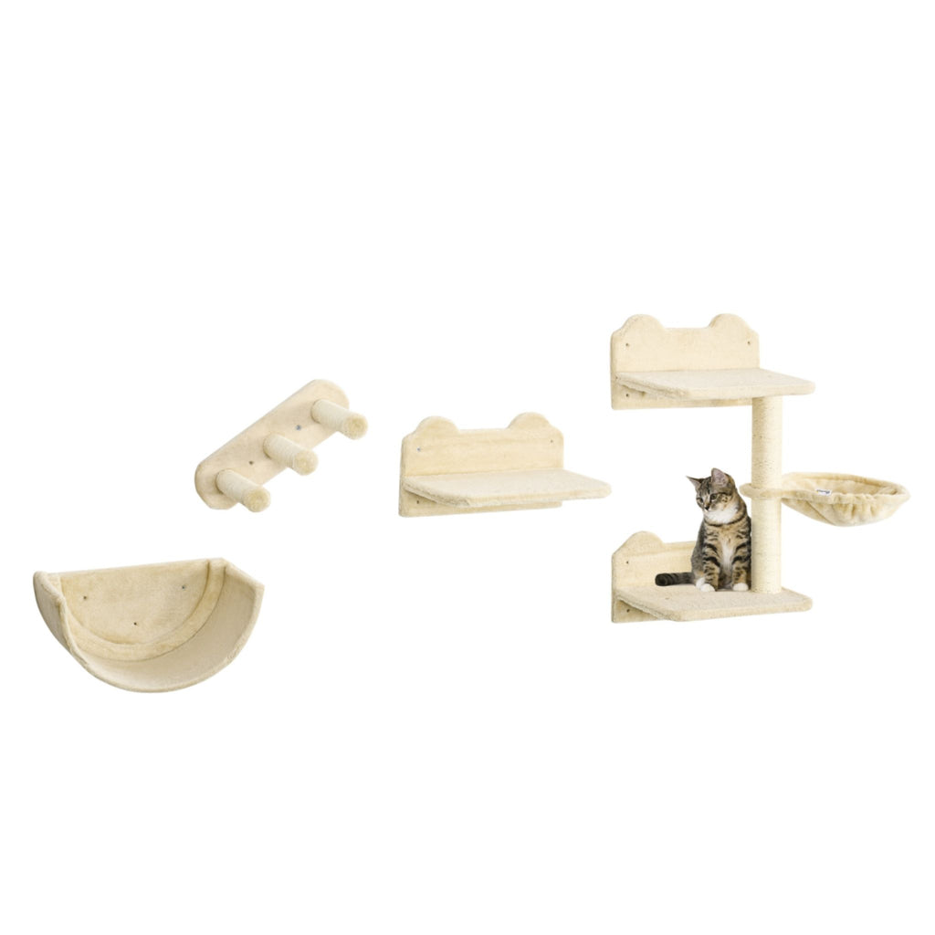 4pcs beige wall mounted cat tree
