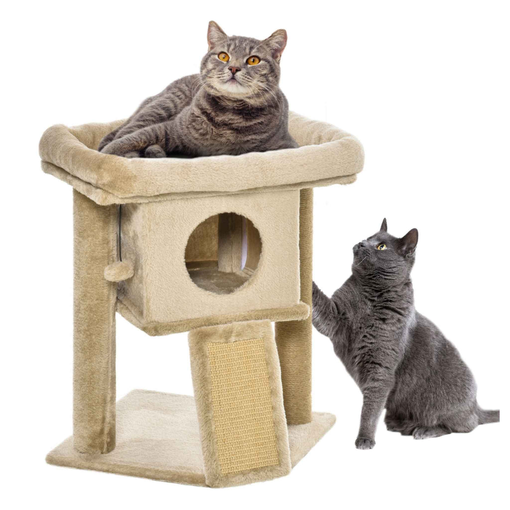 57cm tall beige cat tree with jute rope scratching surface