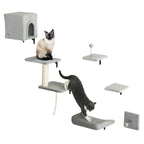 6pcs grey wall mounted cat tree