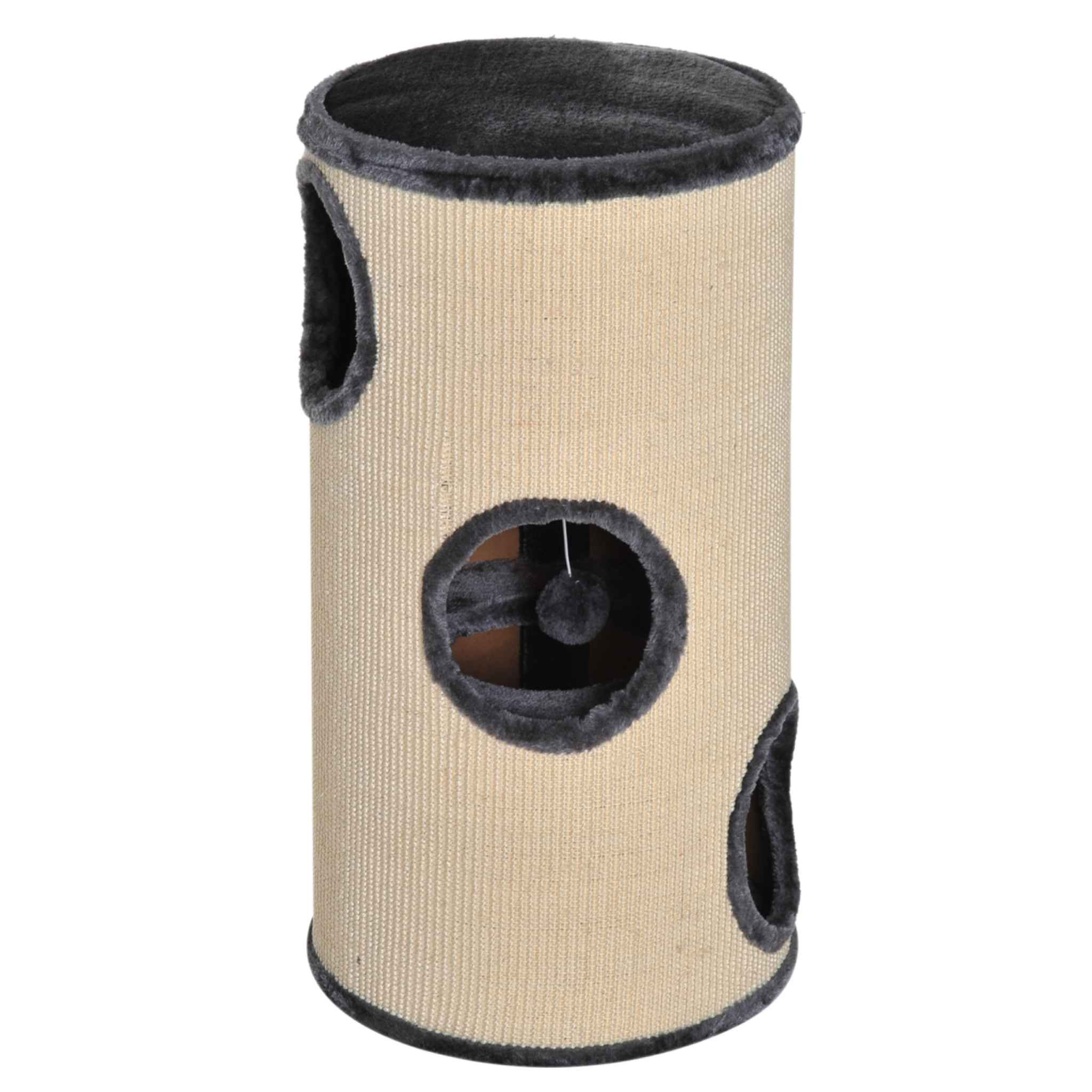 70cm tall cat scratching barrel with grey plush fabric