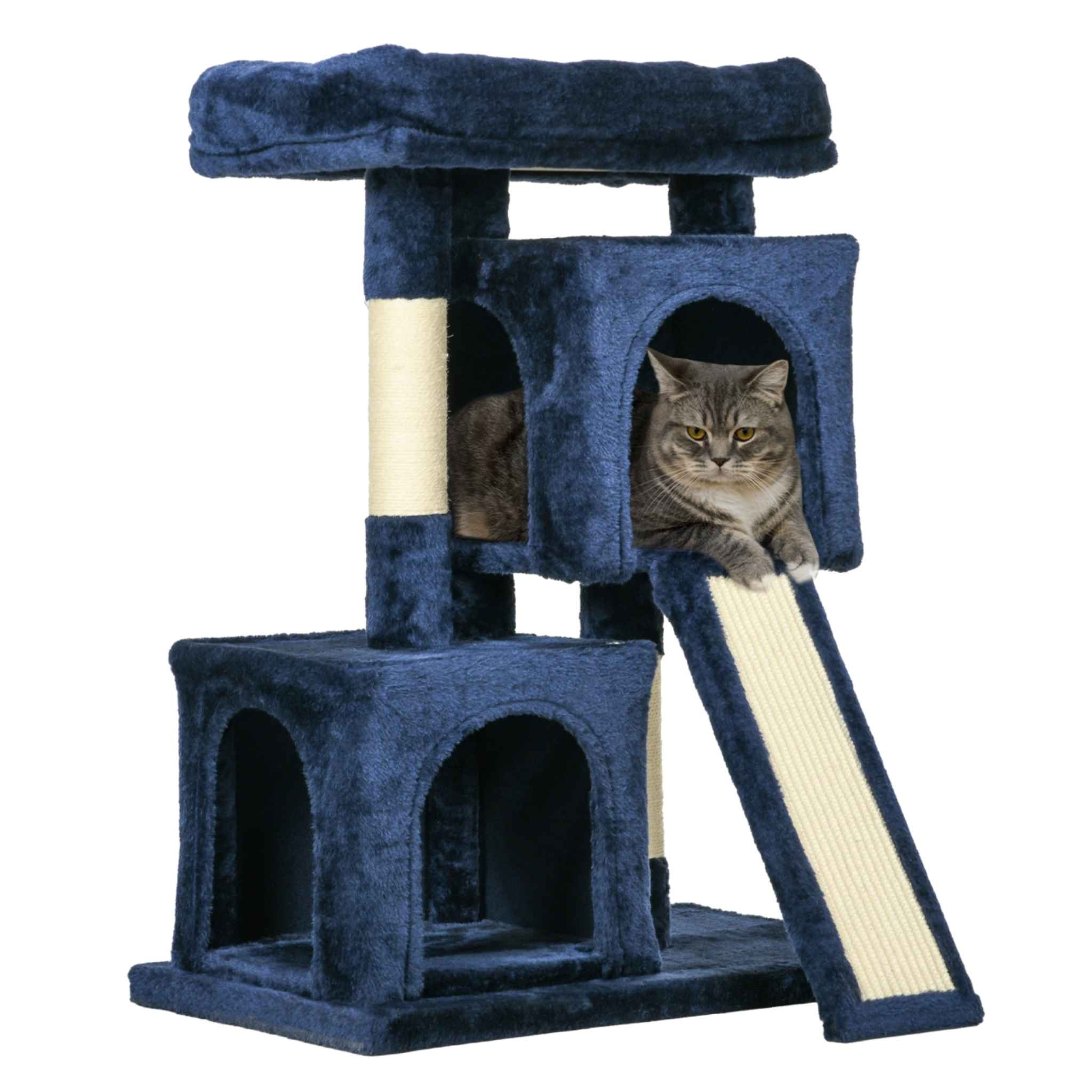 83cm tall cat tree blue plush fabric