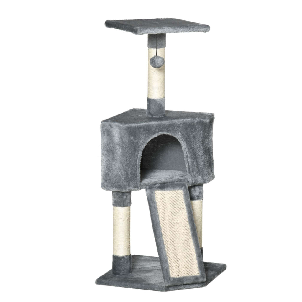 98cm tall cat scratching post with bed grey plush fabric sisal rope