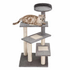 99cm tall cat tree tower grey plush fabric & sisal rope posts