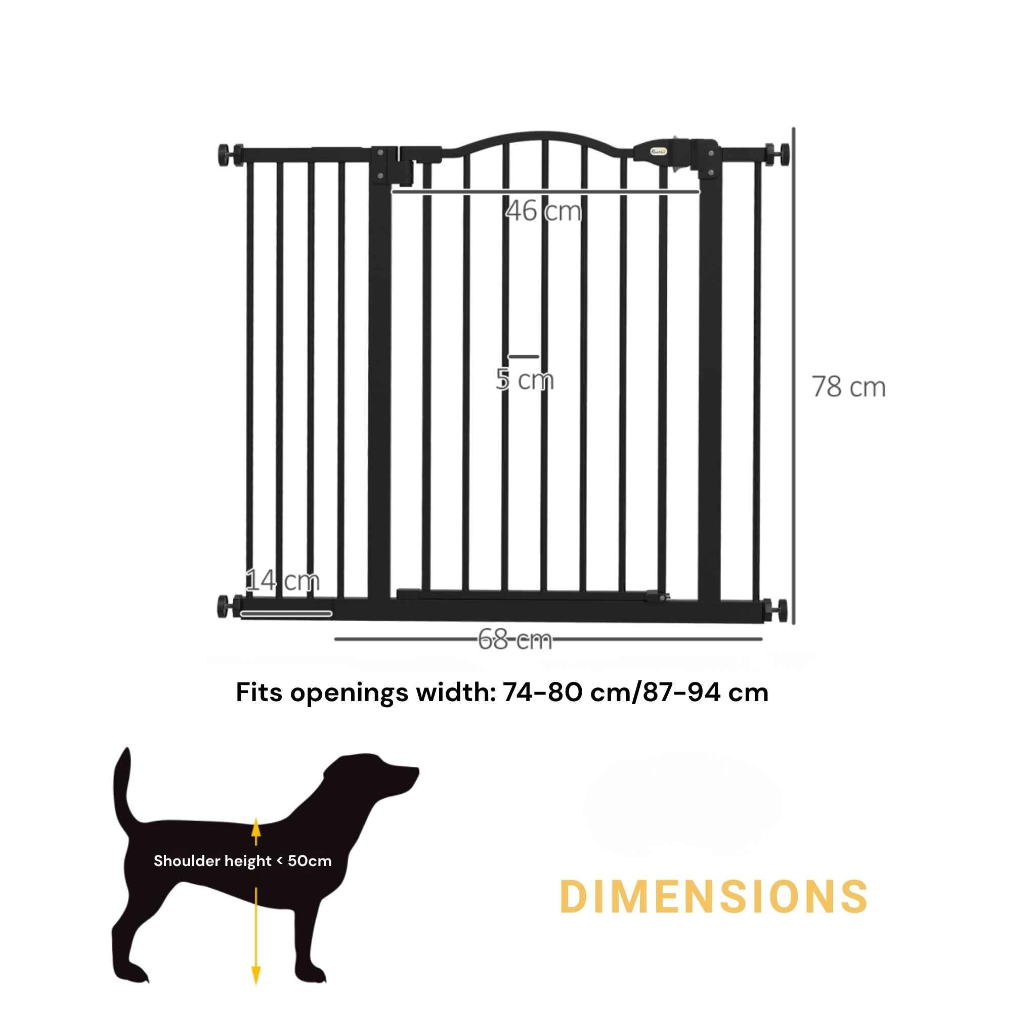 Adjustable pet gate black 74-94cm x 78cm dimensions