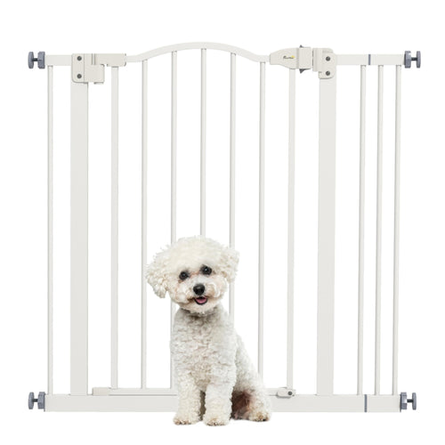 Adjustable white pet gate 74–87cm x 78cm