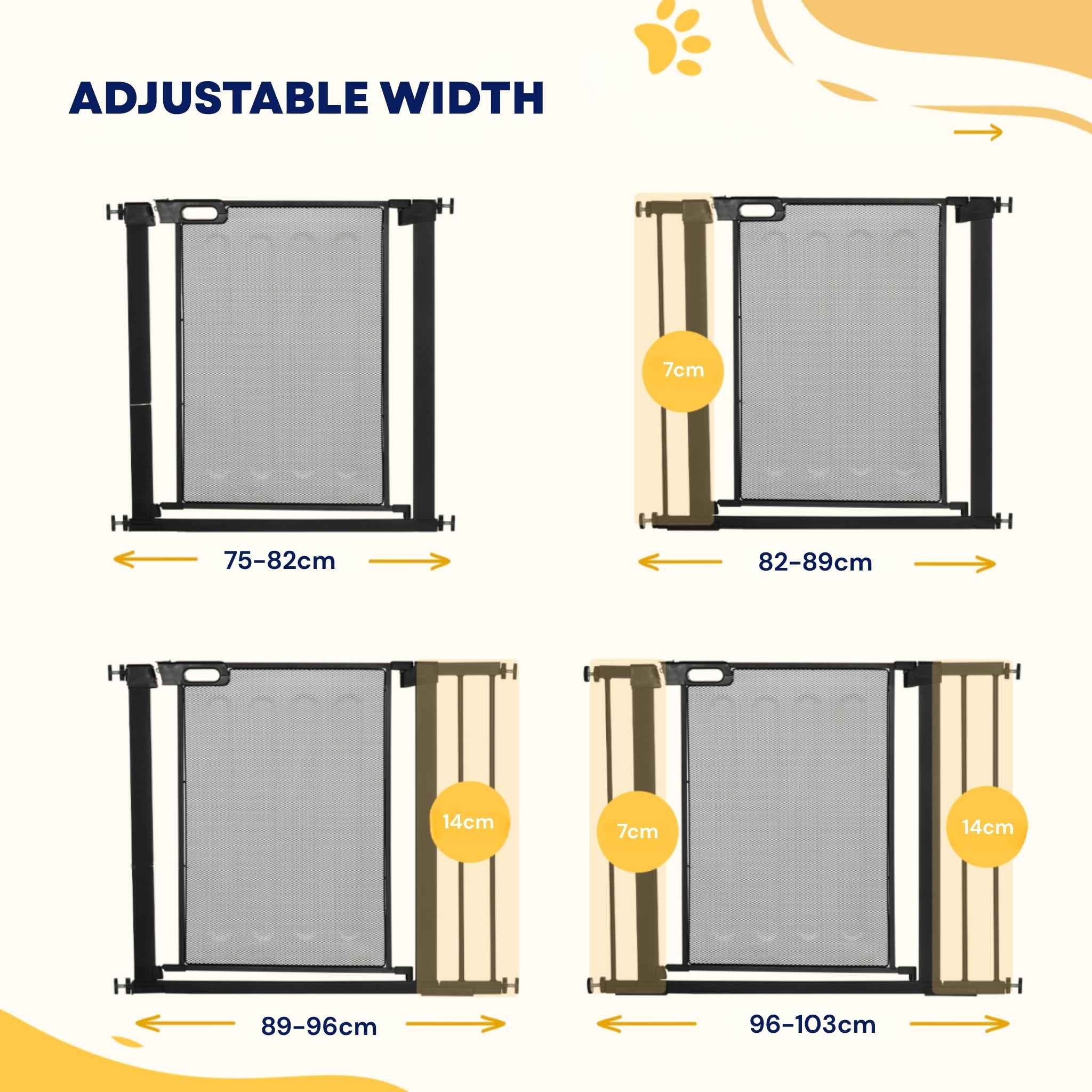 Adjustable width combinations for black metal dog barrier