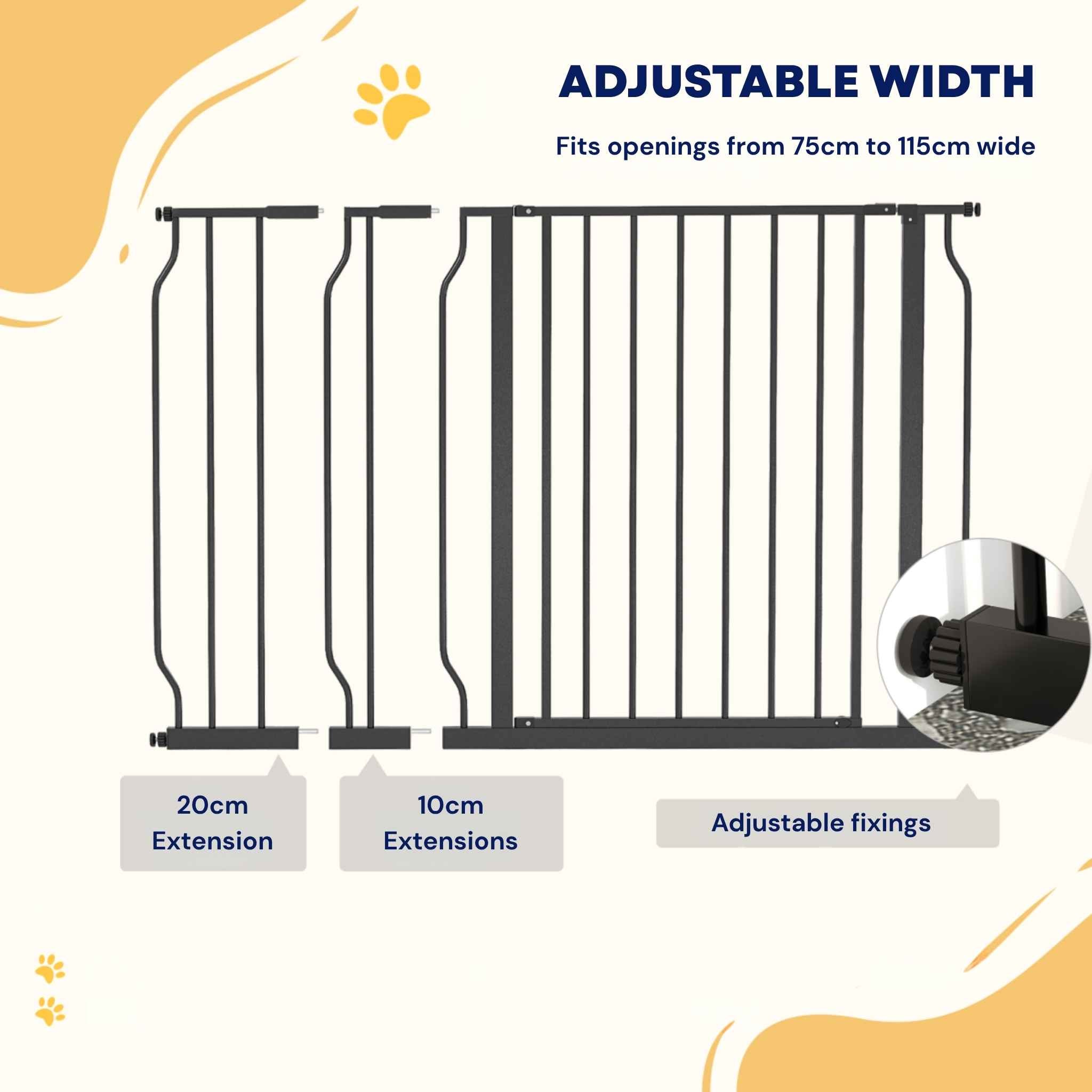 Adjustable width combinations for wide black pet barrier