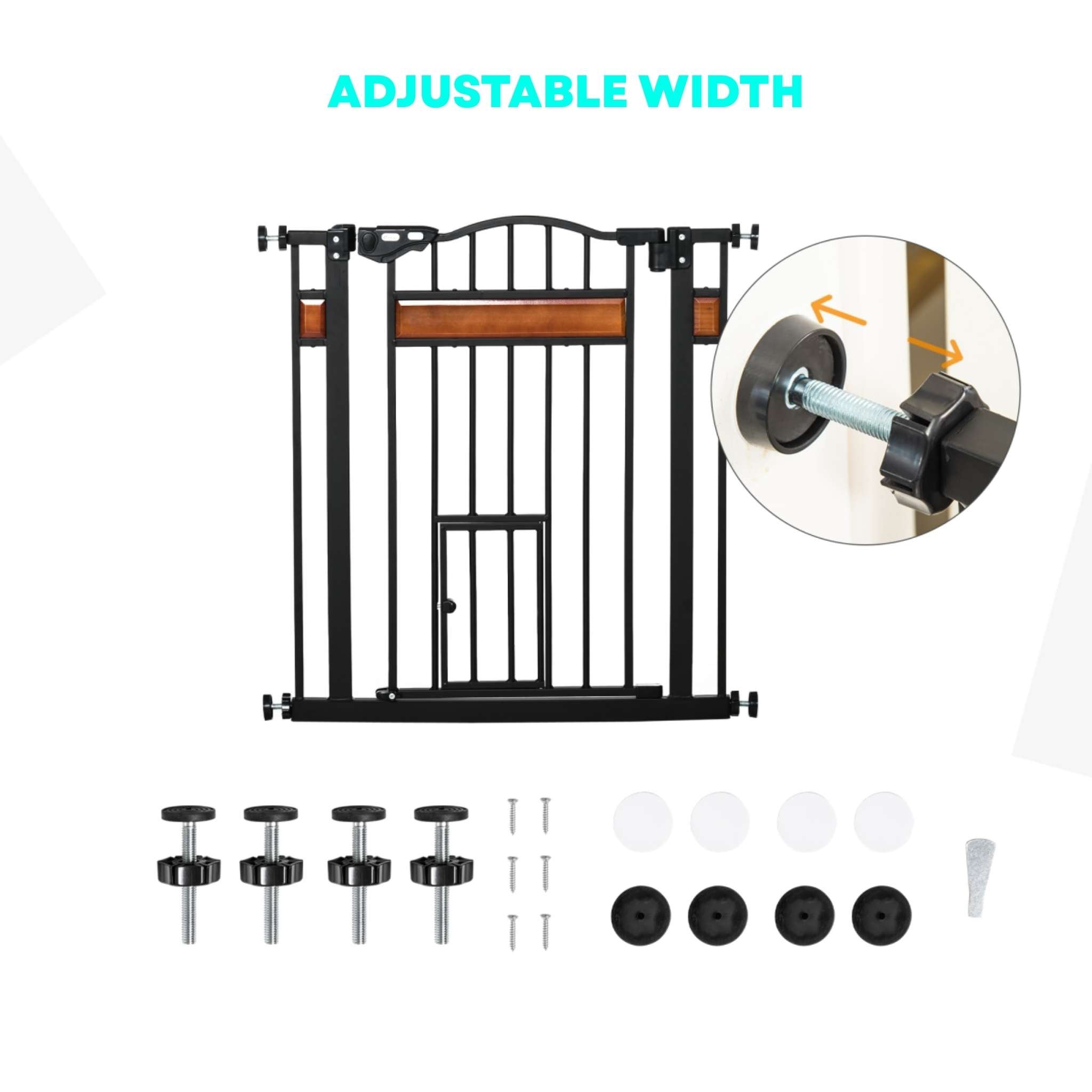 Adjustable width kit for decorative pet gate