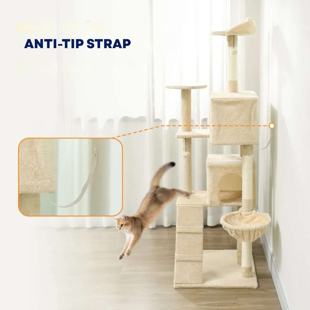 Anti-tip strap for large cat tree