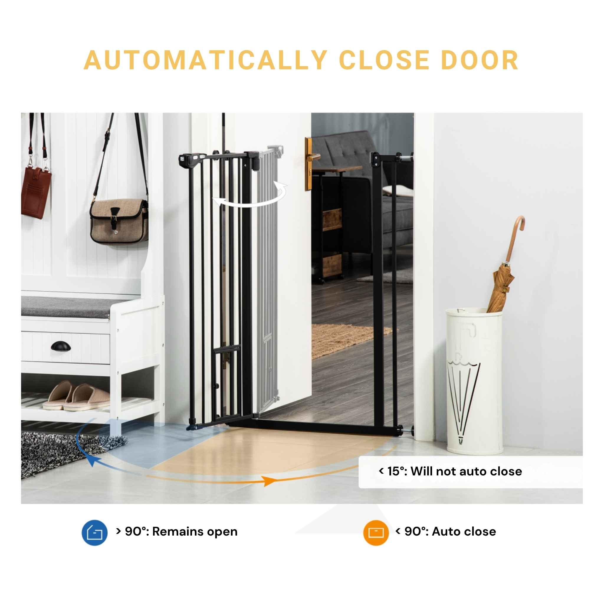 Auto close function for extra tall dog gate