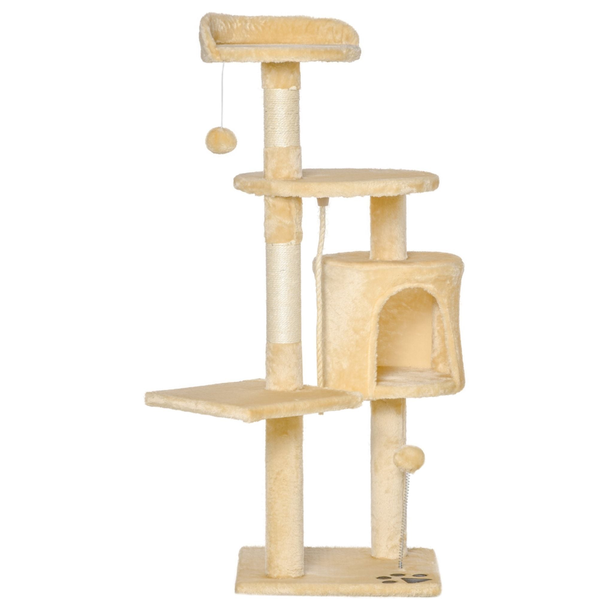 Beige cat tree 114cm tall with sisal rope