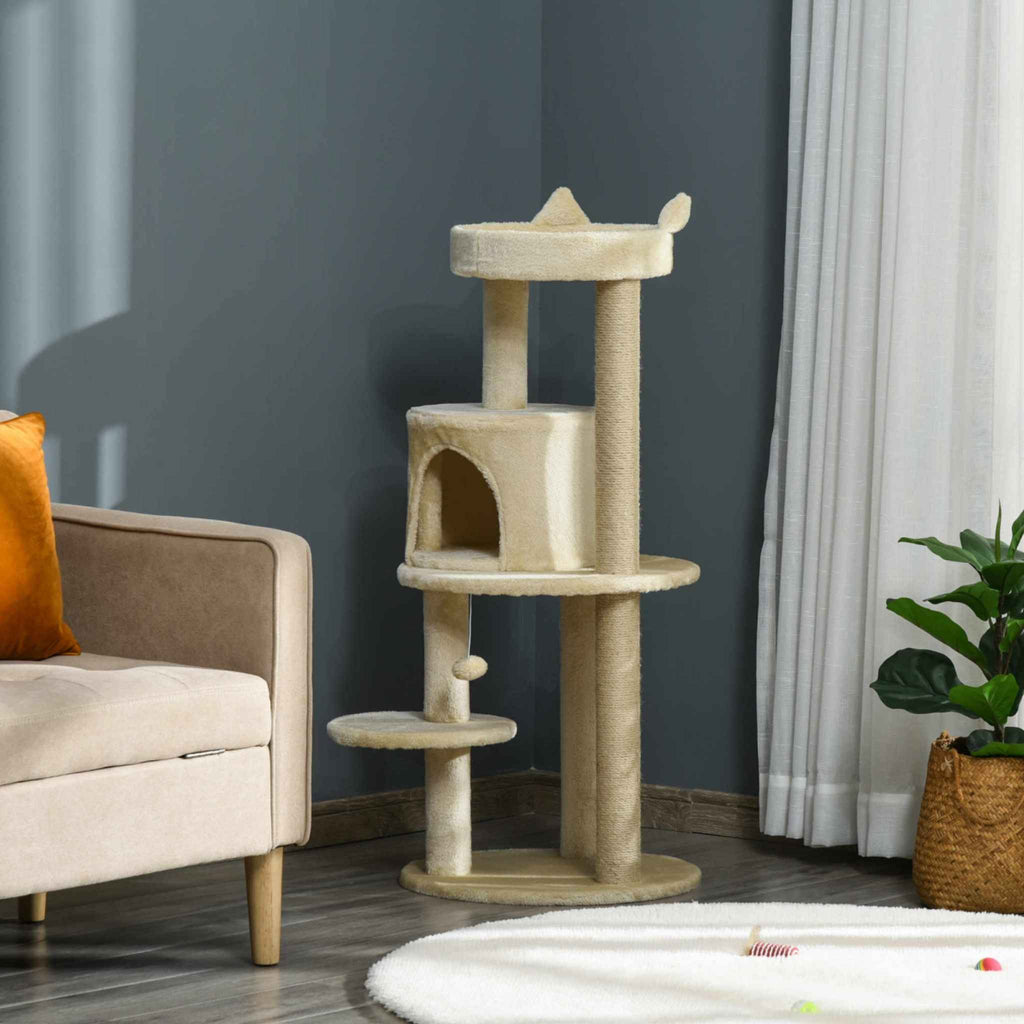 Beige cat tree in living room
