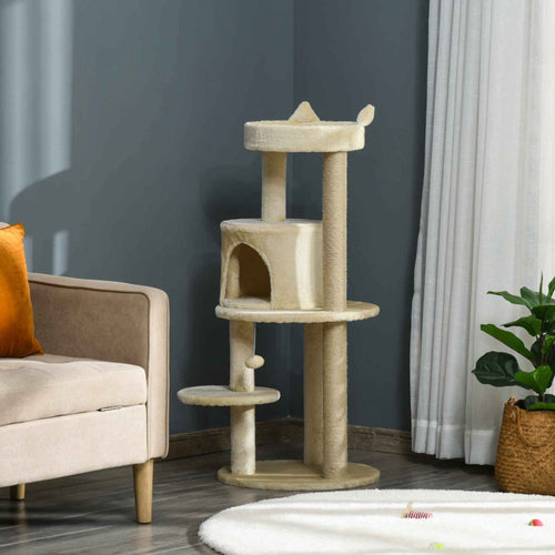Beige cat tree in living room