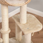 Beige plush fabric cat tree platform