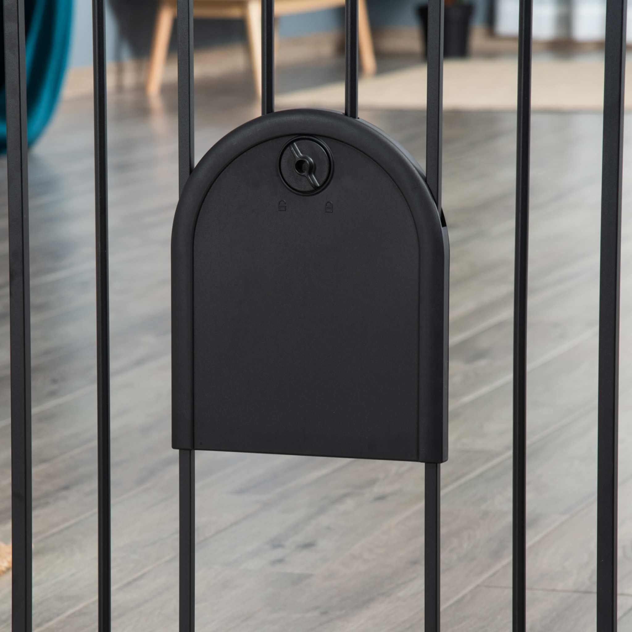 Black cat door in open position