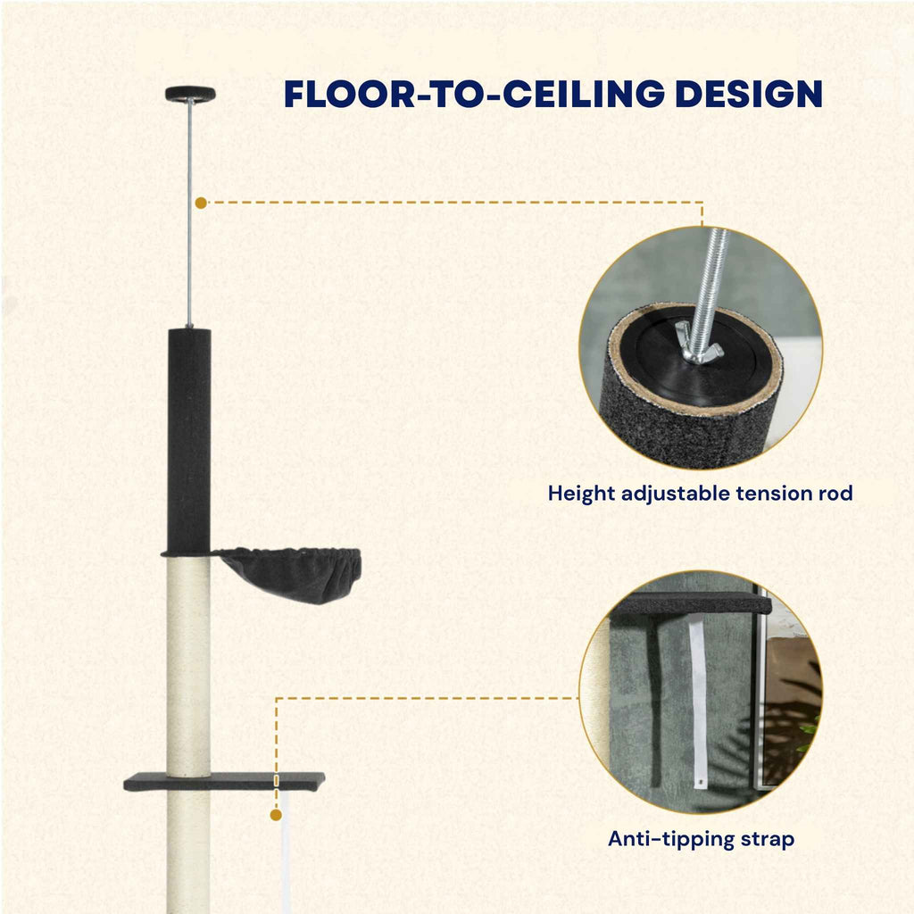 Black cat tree ceiling tension rod