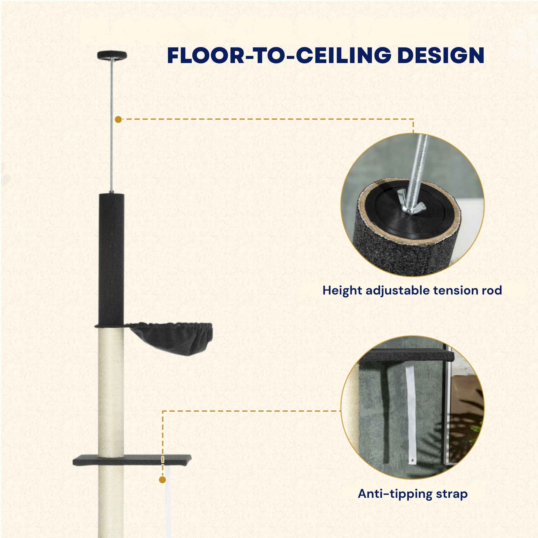 Black cat tree ceiling tension rod