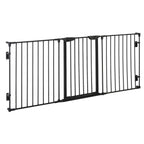 Black freestanding pet gate in flat configuration