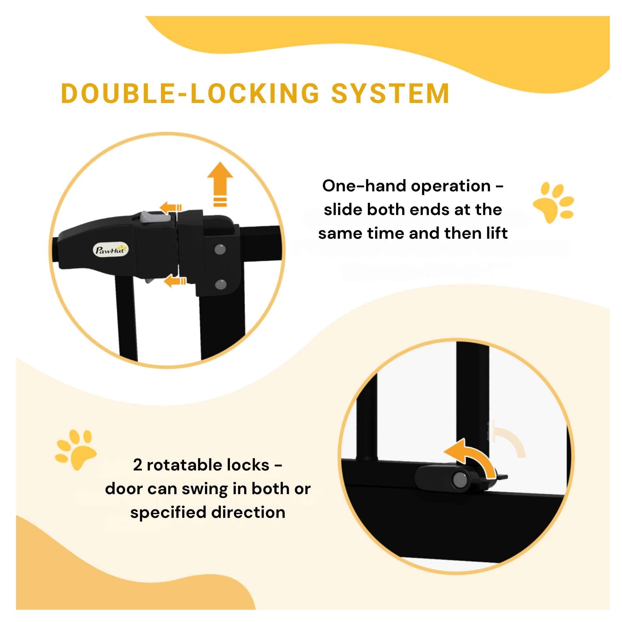 Black pet gate double locking system