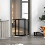 Black pet gate pressure fit in hallway