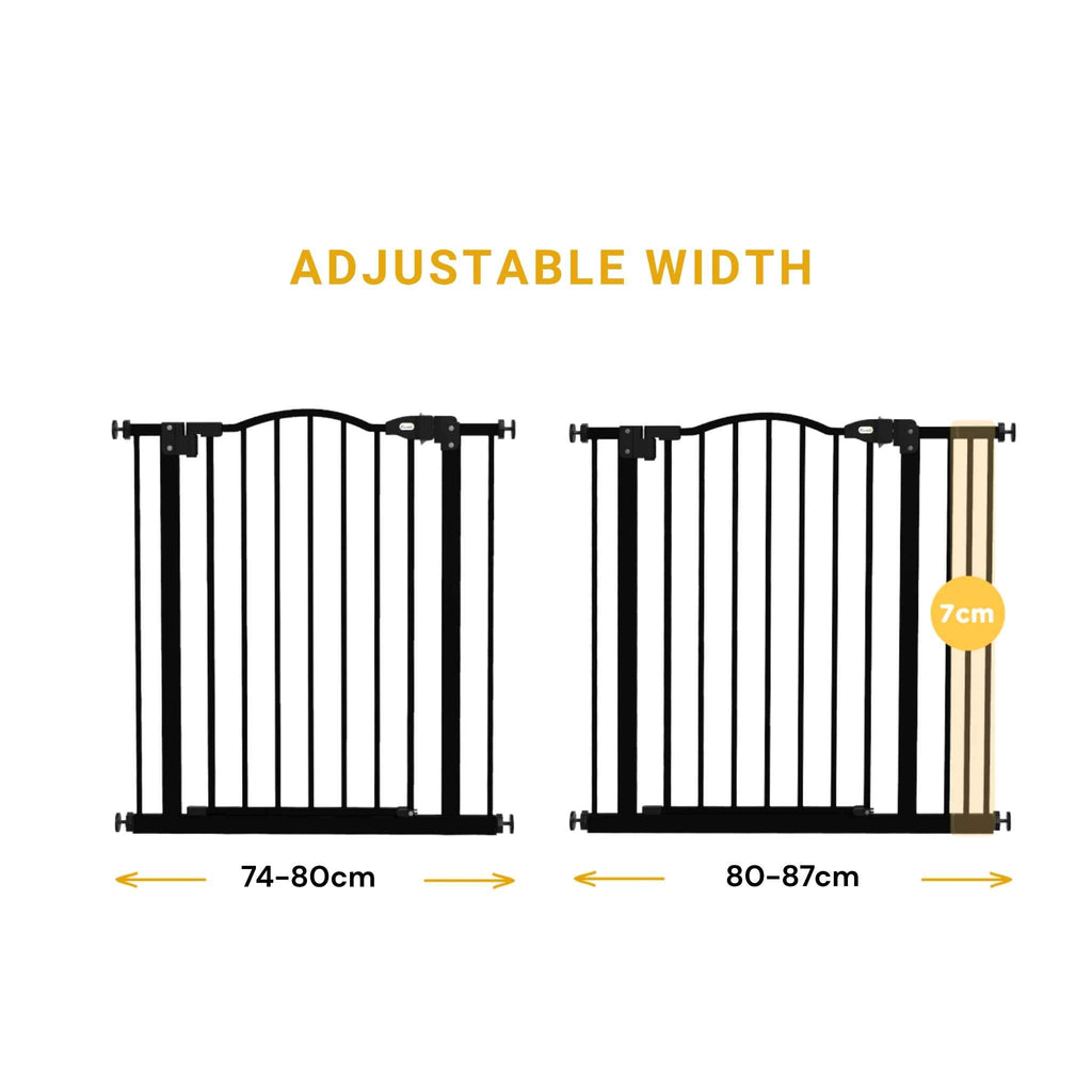 Black pet gate width adjusting between 74-87cm