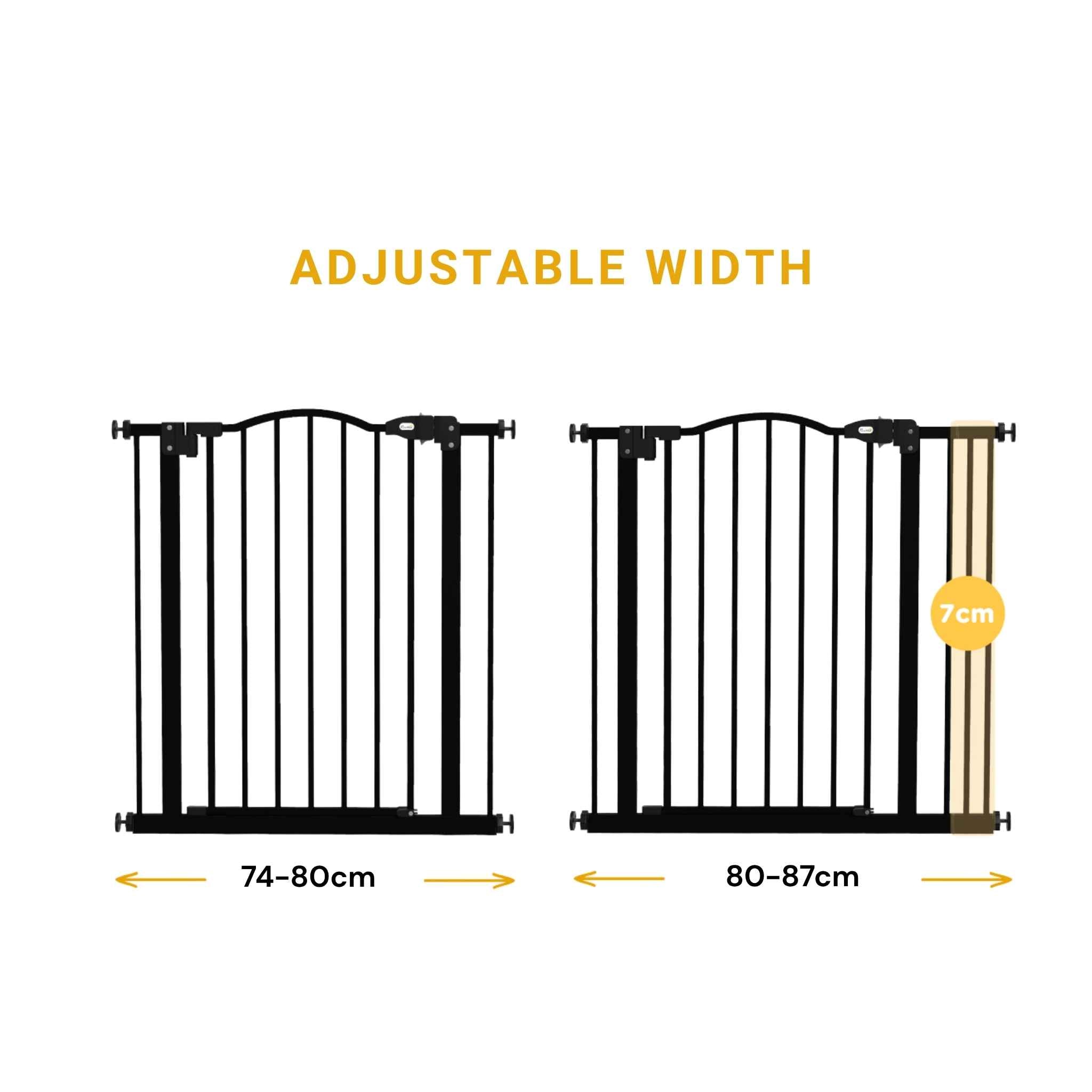Black pet gate width adjusting between 74-87cm