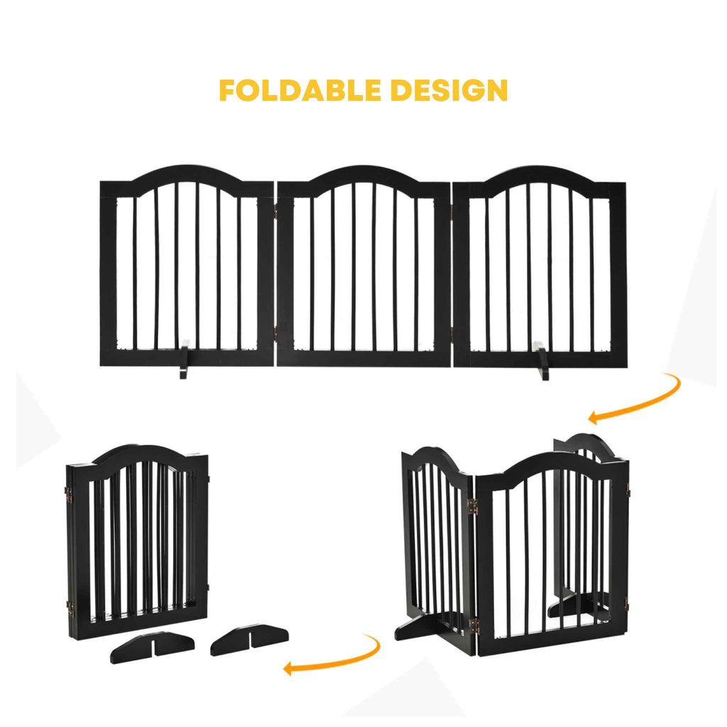 Black wooden pet gate foldable design