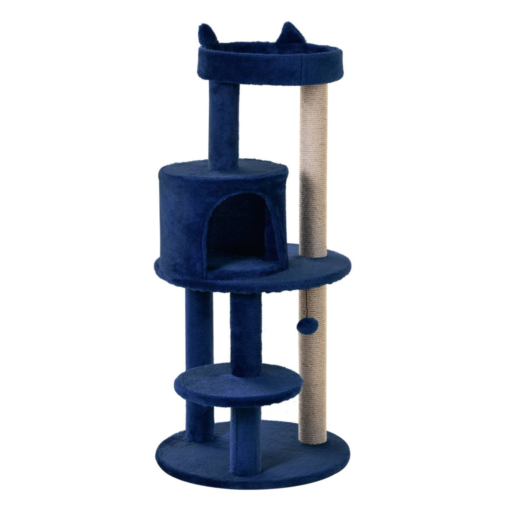 Blue cat tree with sisal rope scratching posts
