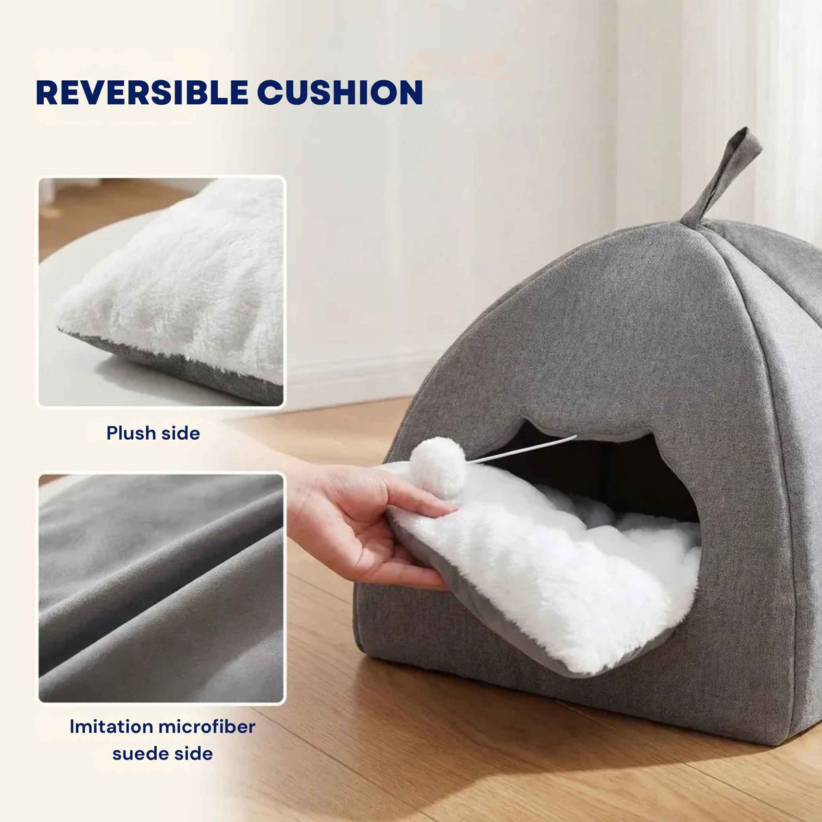 Cat bed cave reversible cushion